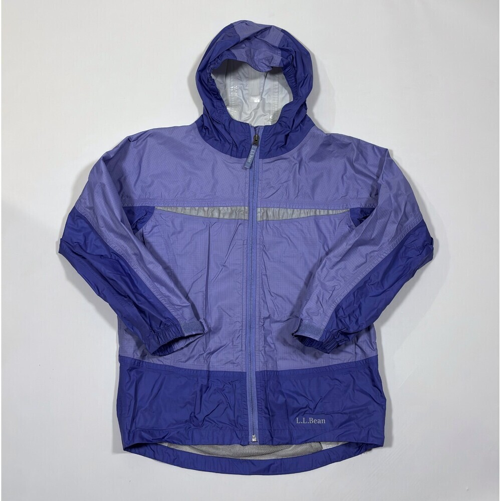 LL Bean Rain Jacket Windbreaker Hoodie Blue Kids Size 10-12